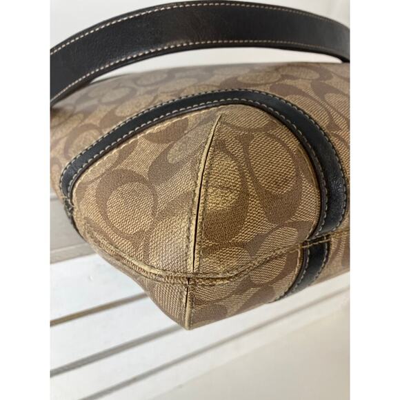 COACH F19823 TAN SIGNATUE PRINT PVC LEATHER SHOULDER BAG - Picture 7 of 16